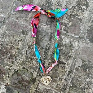 Colorful Silk Scarf Necklace with Charm